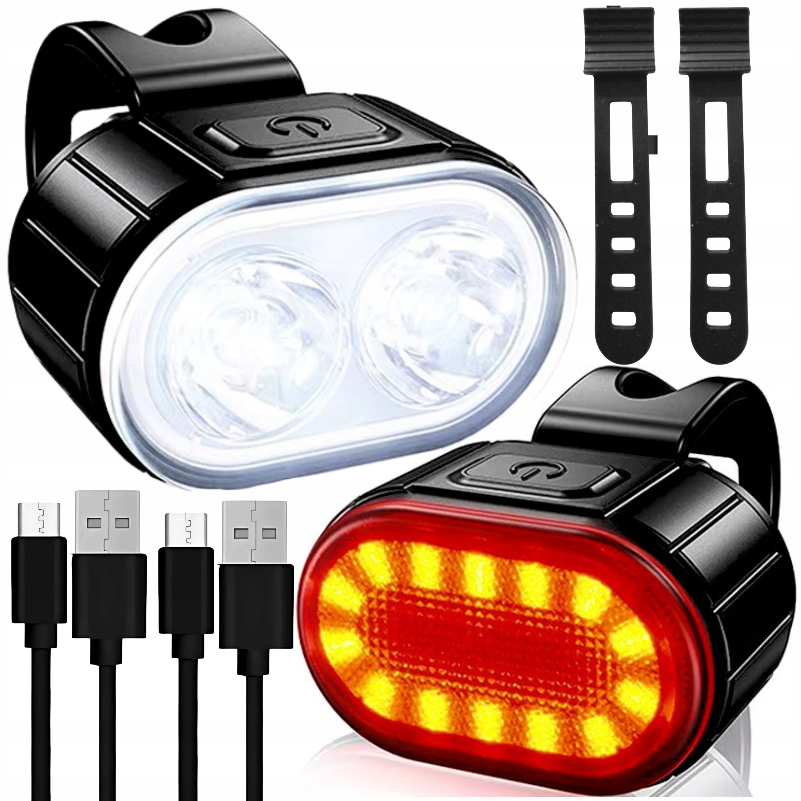 FRONT AND REAR LED BICYCLE LIGHT FOR HANDLEBAR BIKE SET USB STRONG Packaging status original