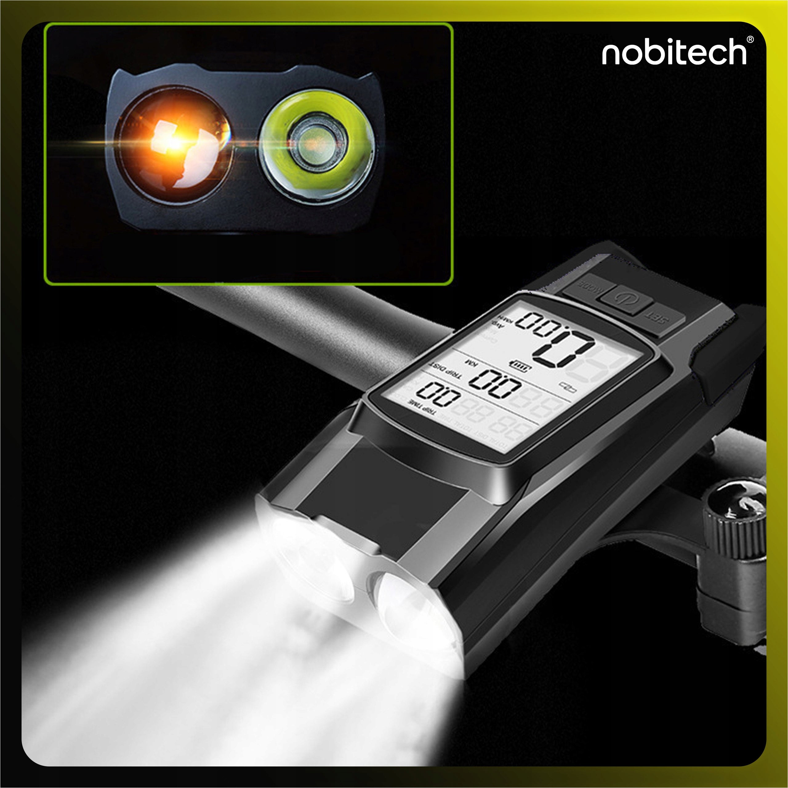 FRONT BICYCLE LIGHT WITH COUNTER BELL HORN 3IN1 FRONT LED AKU USB Manufacturer code BL04