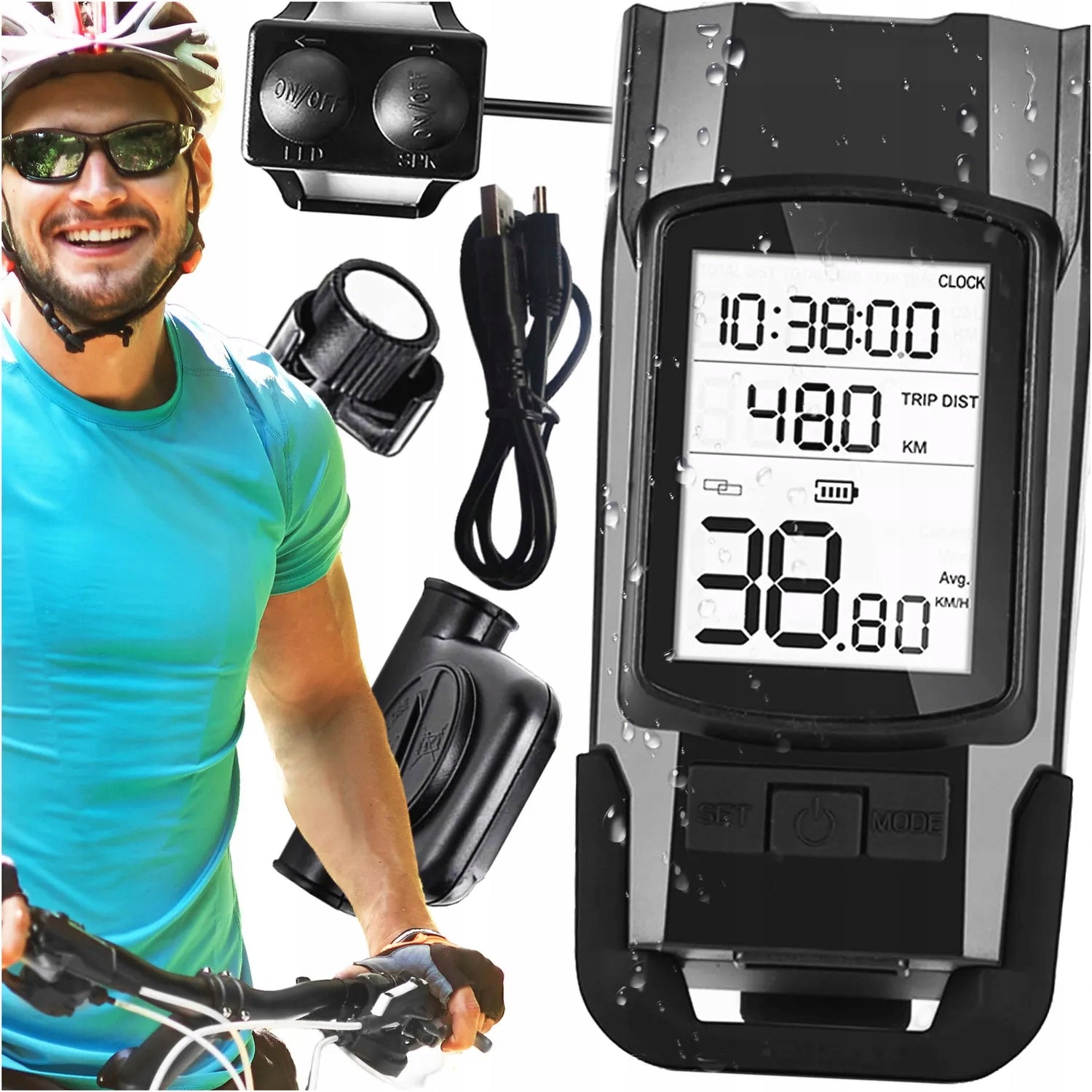 FRONT BICYCLE LIGHT WITH COUNTER BELL HORN 3IN1 FRONT LED AKU USB