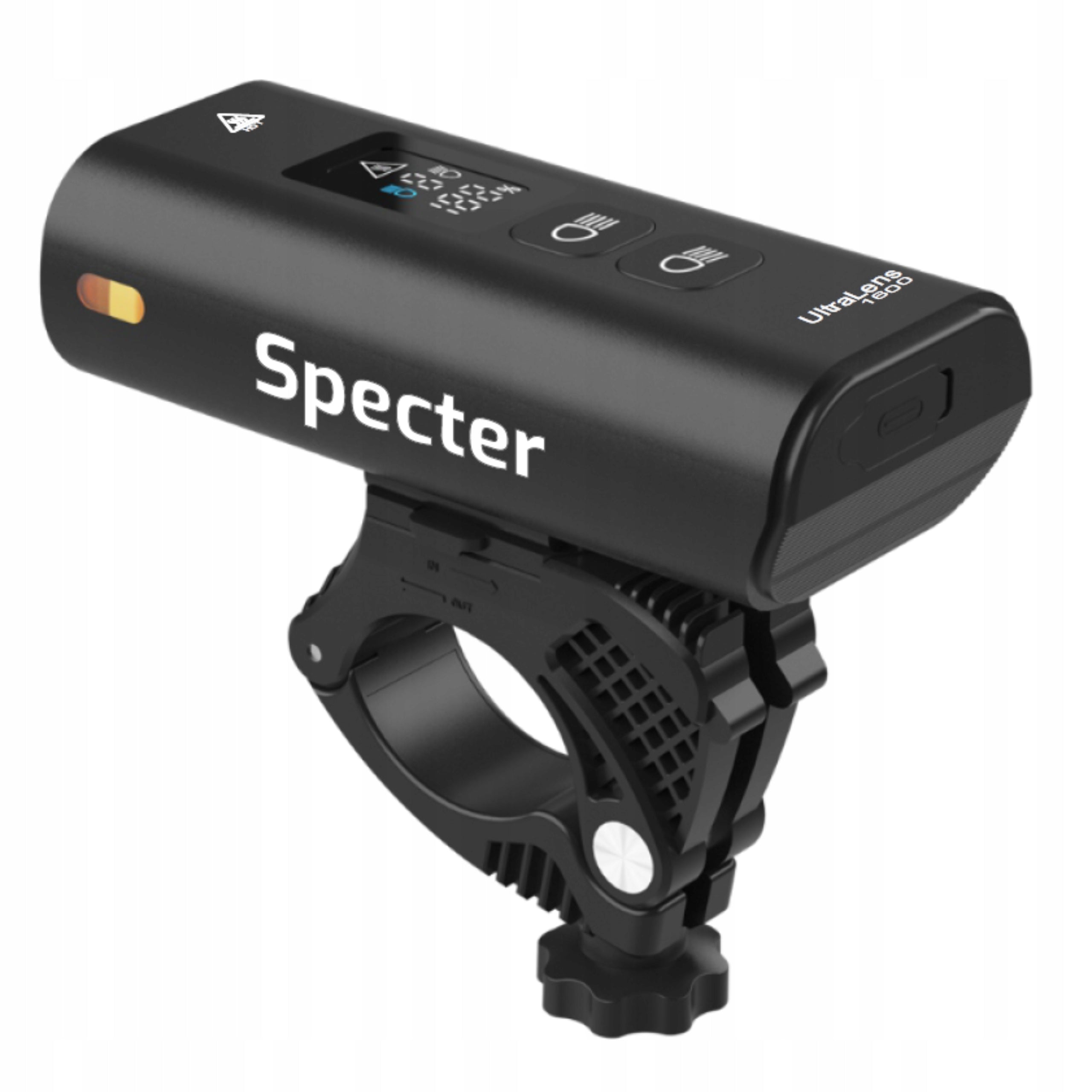 FRONT BIKE LIGHT LED SPECTER 1600lm 5200mAh with powerbank function Model lampka rowerowa z wyświetlaczem power bank 5200mah
