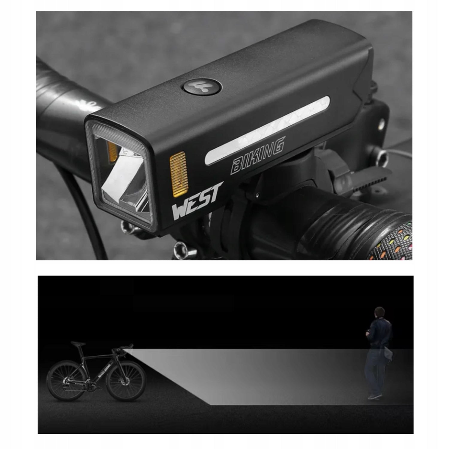 FRONT BIKE LIGHT LED USB C with powerbank function WEST BIKING 1000LM Kind front-facing