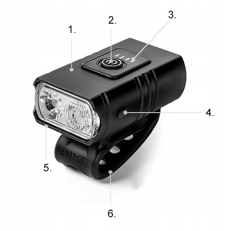 FRONT BIKE LIGHT + REAR LED FOR BICYCLE CORDLESS HANDLEBAR Color black