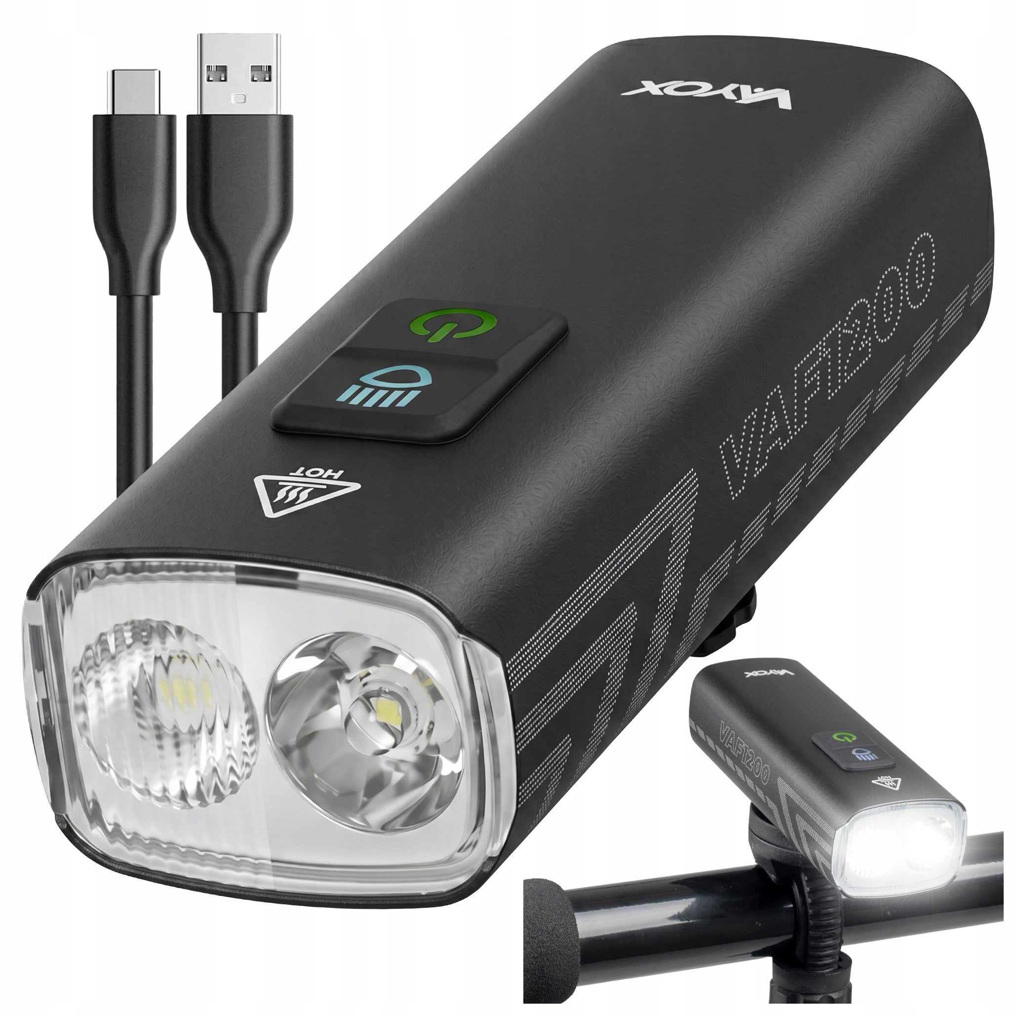 FRONT BIKE LIGHT USB 1200LM LED FRONT BATTERY IPX6 PRO VAYOX