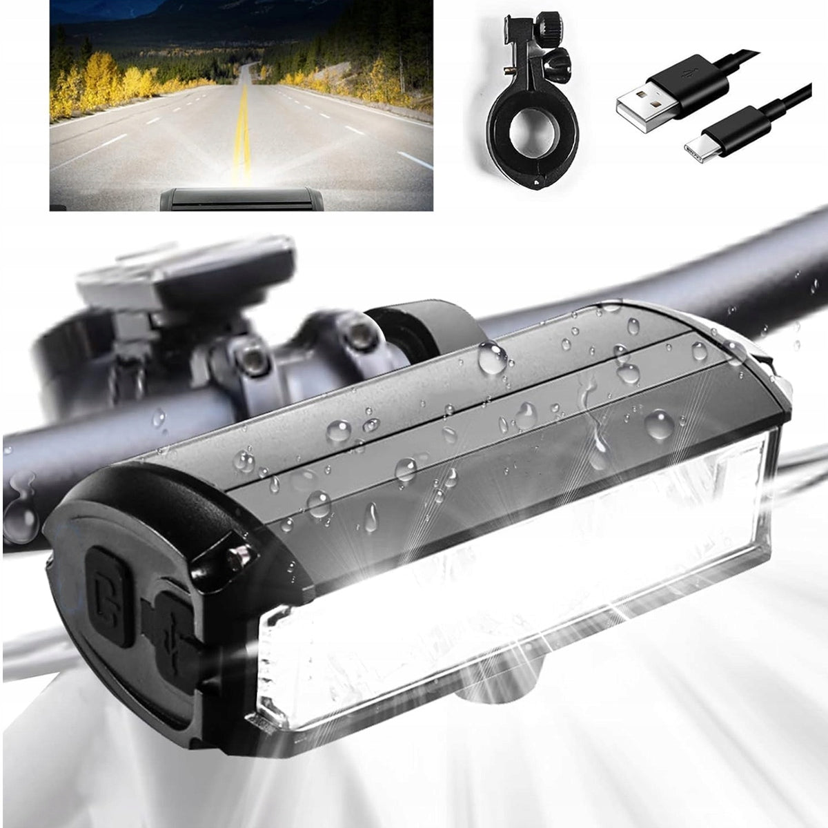 FRONT BIKE LIGHT USB 900LM IPX5 STRONG SET LED MTB FLASHLIGHT