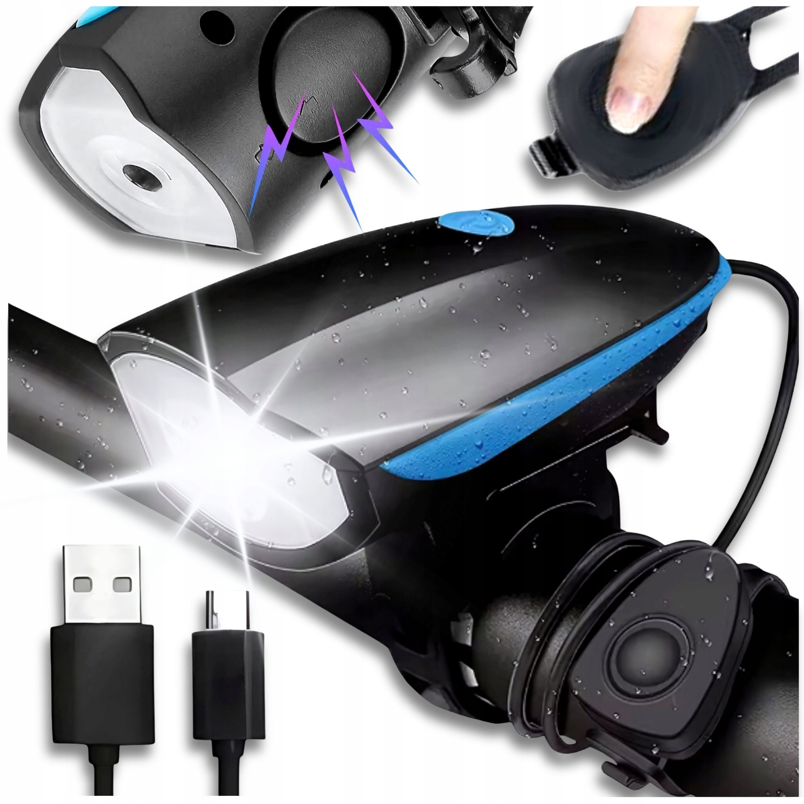 FRONT LED BICYCLE LIGHT 250lm FRONT RECHARGEABLE USB FLASHLIGHT HORN