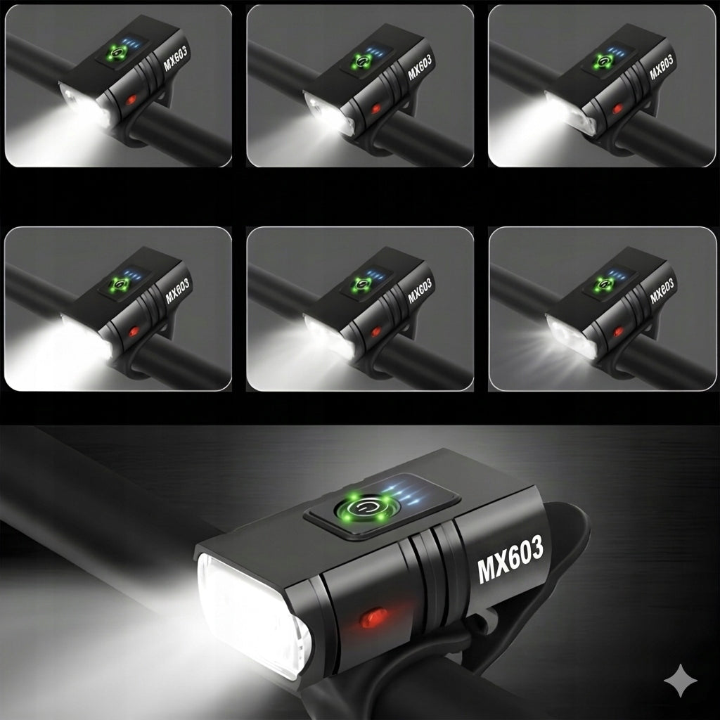 FRONT LED BICYCLE LIGHT POWERFUL RECHARGEABLE FOR BICYCLE LED Modes Model LAMPKI ŚWIATŁA ROWEROWE PRZÓD + TYŁ