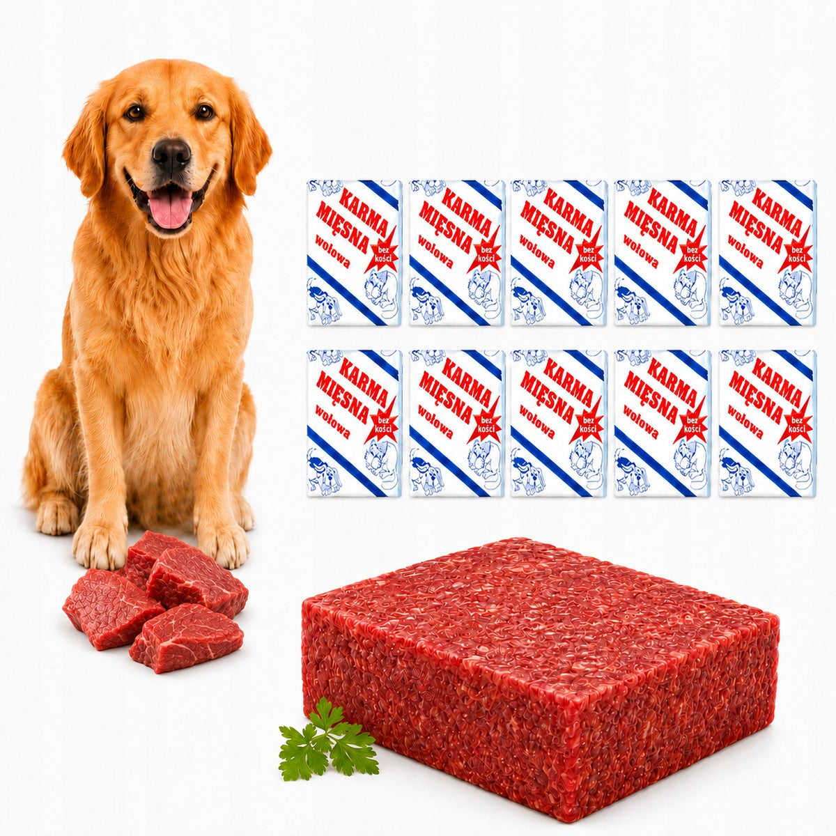 FROZEN MEAT FOR BEEF DOG BONELESS FRESH CUBES FOOD BARF 10 KG Packaging status original