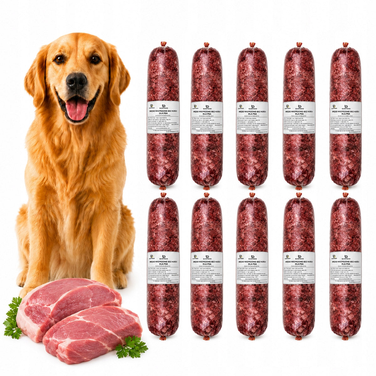 FROZEN MEAT FOR DOGS 100% PORK BONELESS FRESH BARF - 10 kg Packaging status original