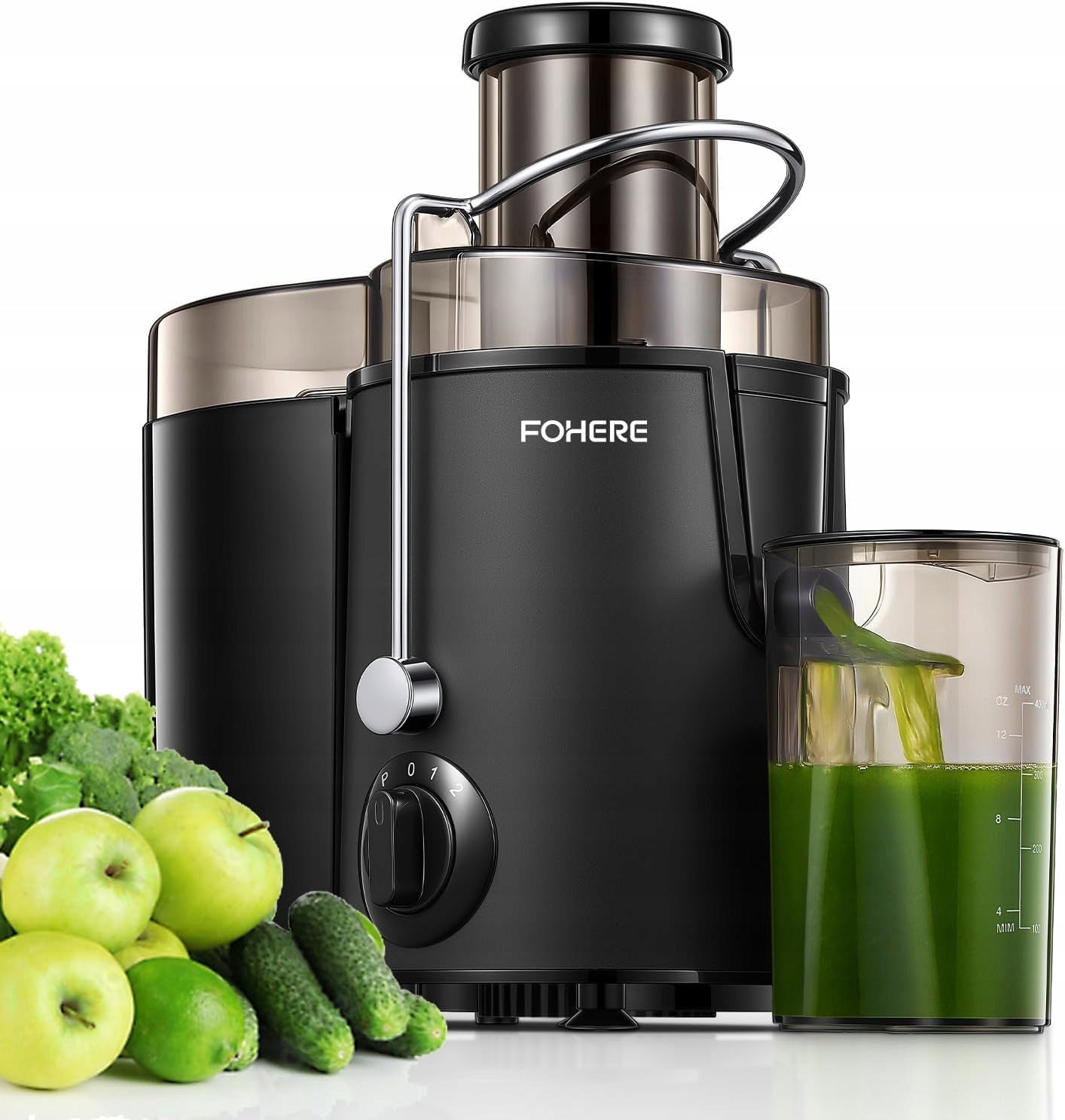 FRUIT AND VEGETABLE JUICER 3 GEARS LARGE HOLE 900W FOHERE BLACK