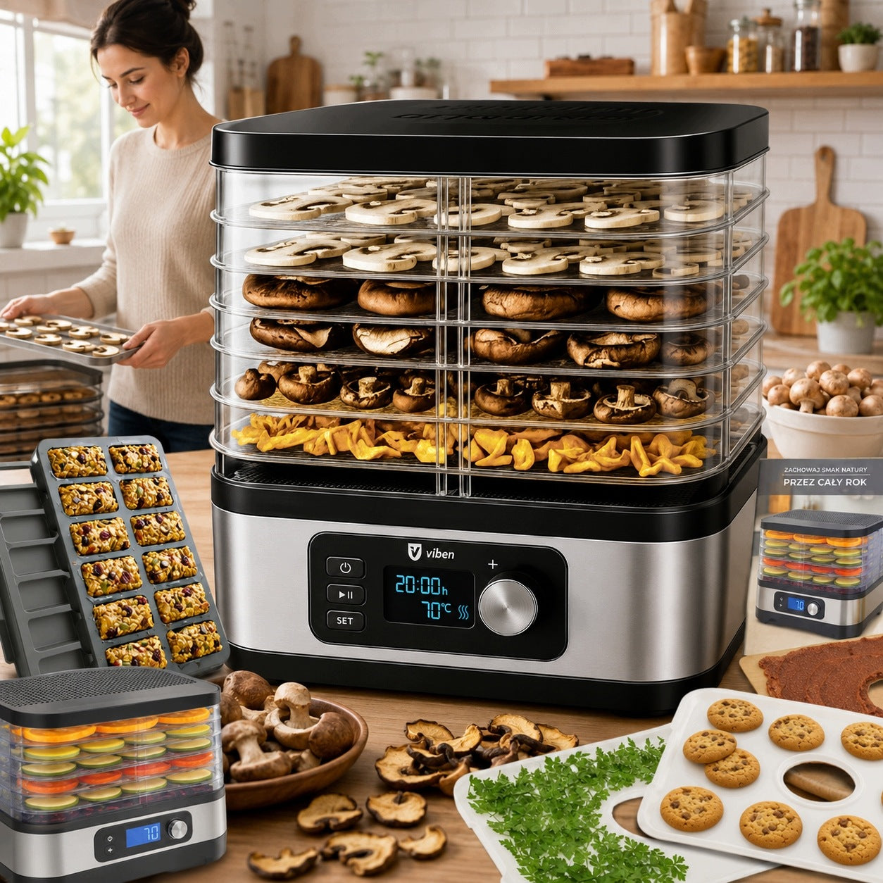 FRUIT DRYER FOR VEGETABLE MUSHROOMS 450W TIMER 6 SIEVES QUIET WITH AGD XL ADDITIVES Manufacturer code SPOŻYWCZA MOCNA DO MUSSLI FOOD DEHYDRATOR