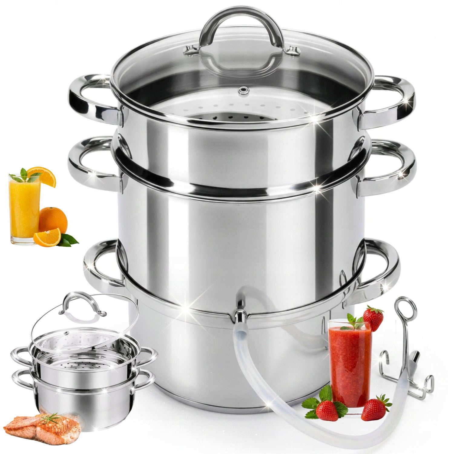 FRUIT JUICER STEAM POT STAINLESS STEEL STEAMING COOKED 5L 3in1