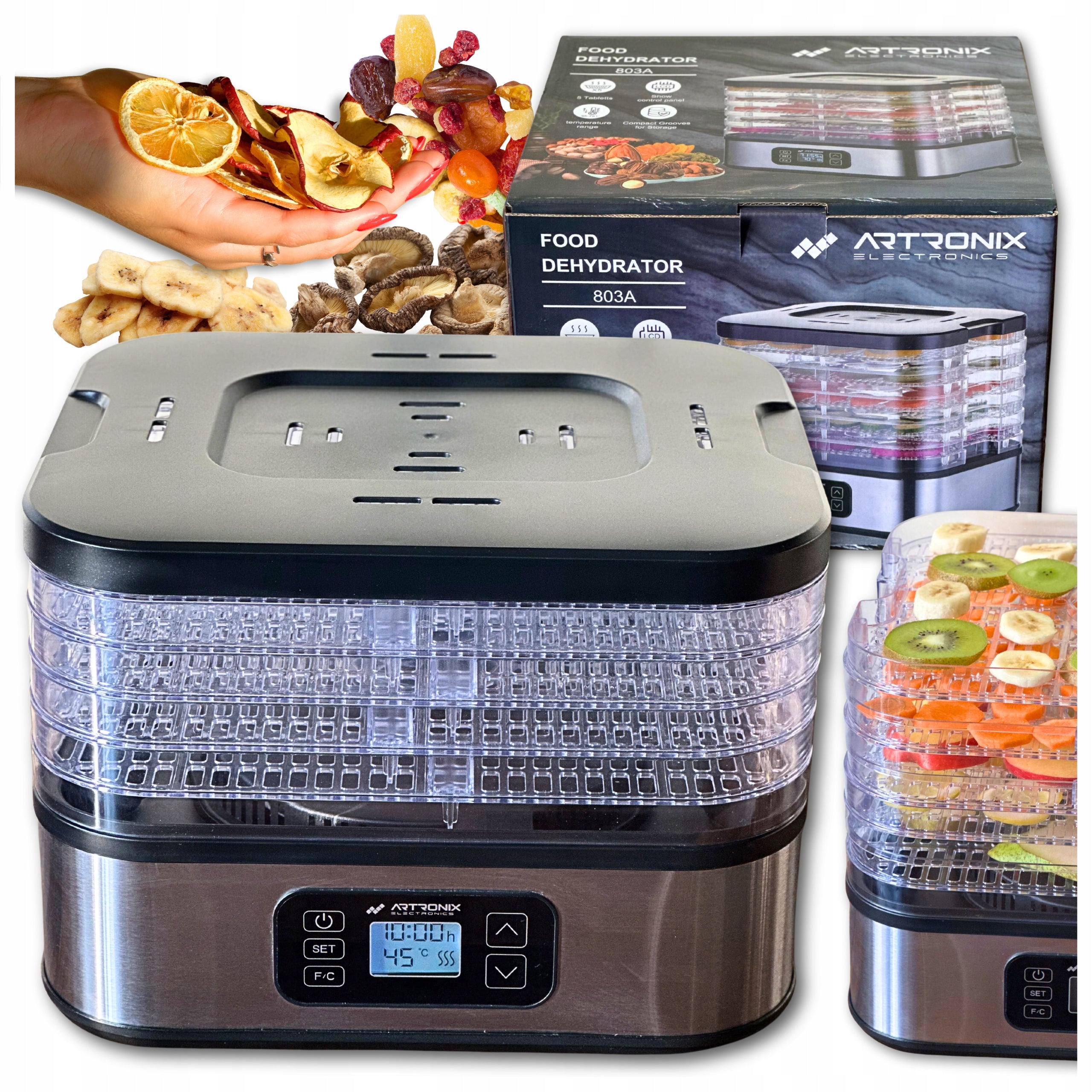 FRUIT MUSHROOM DRYER HERBS LCD 5 trays 10L programmer 24H