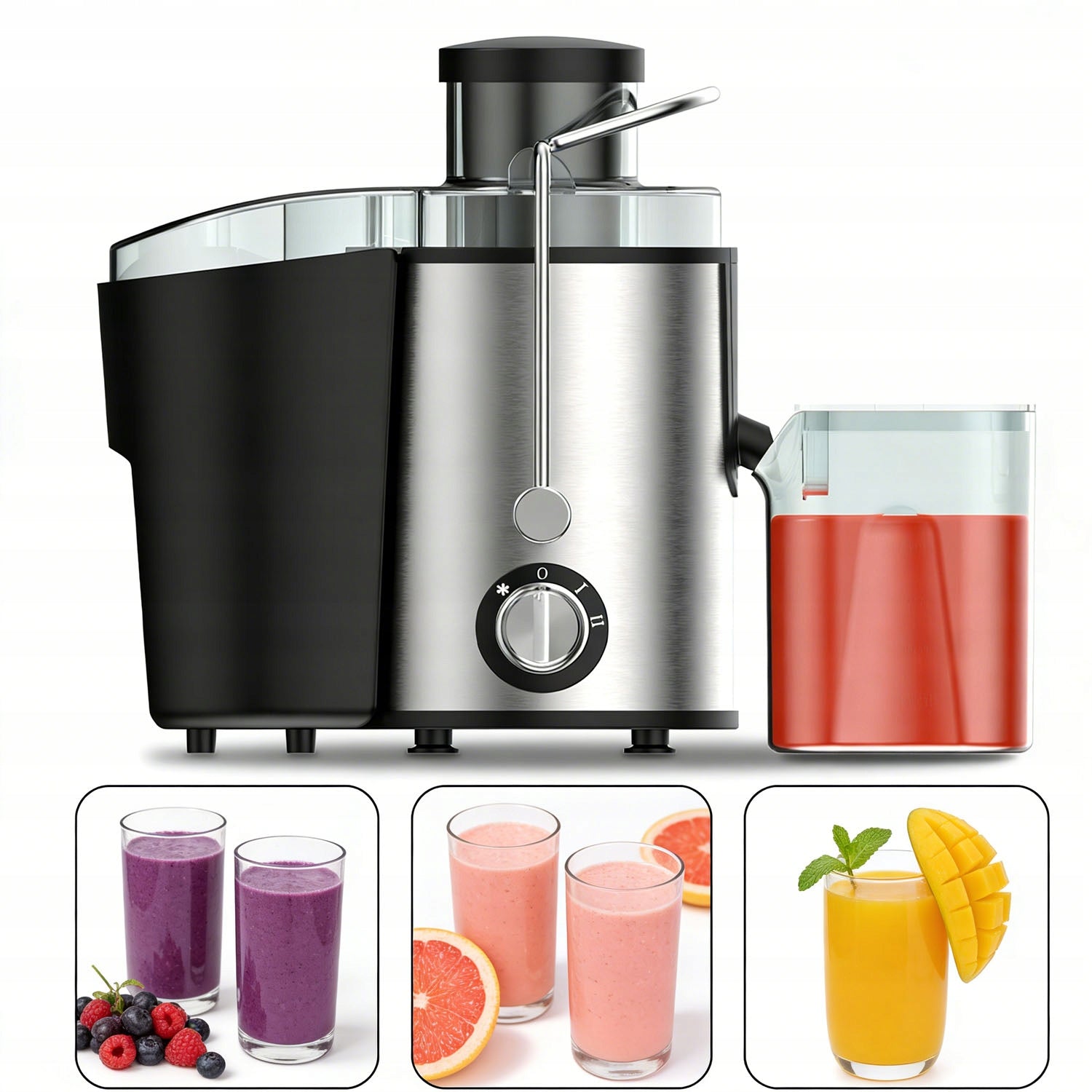 FRUIT VEGETABLE JUICER 800W 2 GEARS STAINLESS STEEL 500ML