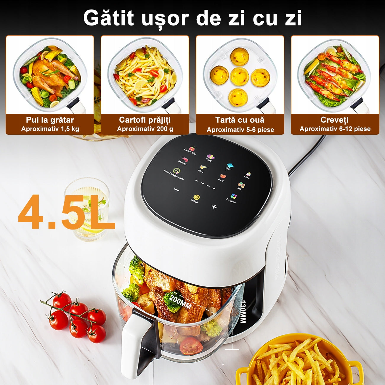 FRYTKOWNICA BEZTŁUSZCZOWA 1350W 4.5L AIR FRYER NIEPRZYWIERAJĄCA 10PROGRAMÓW Packaging status original