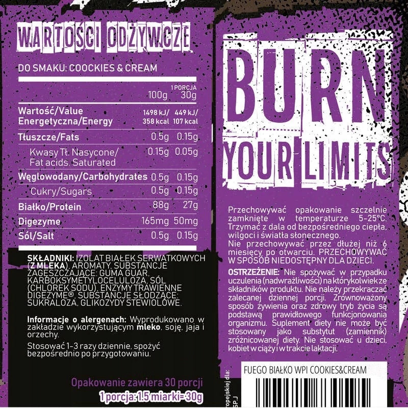 FUEGO ISO PROTEIN 1800 G CAKE WITH CREAM ISOLATE Expiration date at least six months from the date of purchase
