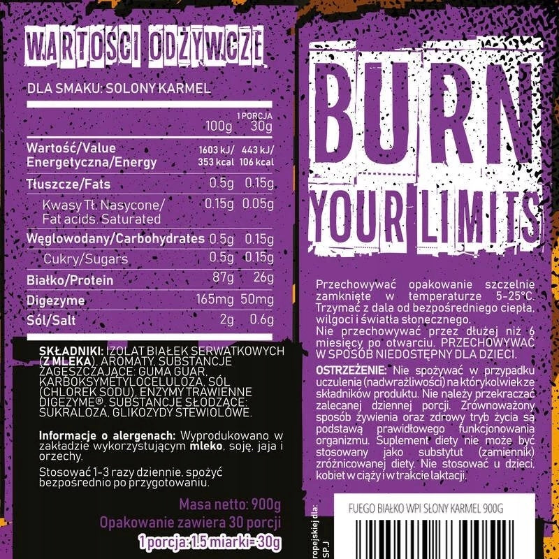 FUEGO ISO PROTEIN 900 G SALTY CARAMEL WPI ISOLATE Expiration date at least six months from the date of purchase