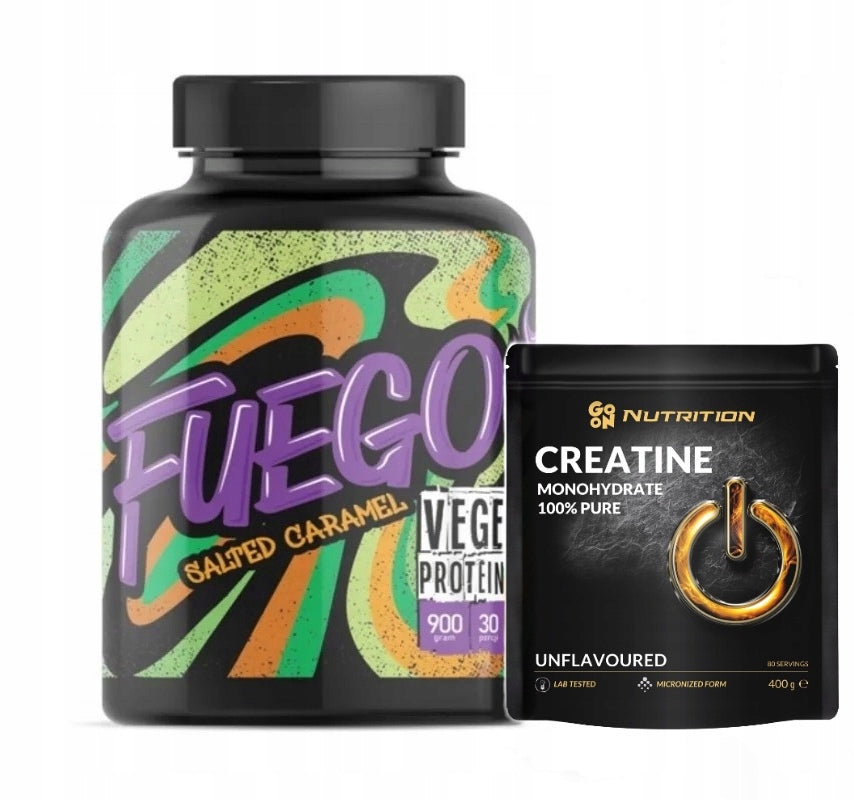 FUEGO VEGE PROTEIN 900 GRAM SALTY CARAMEL + CREATINE GO ON 400G FREEBIE !