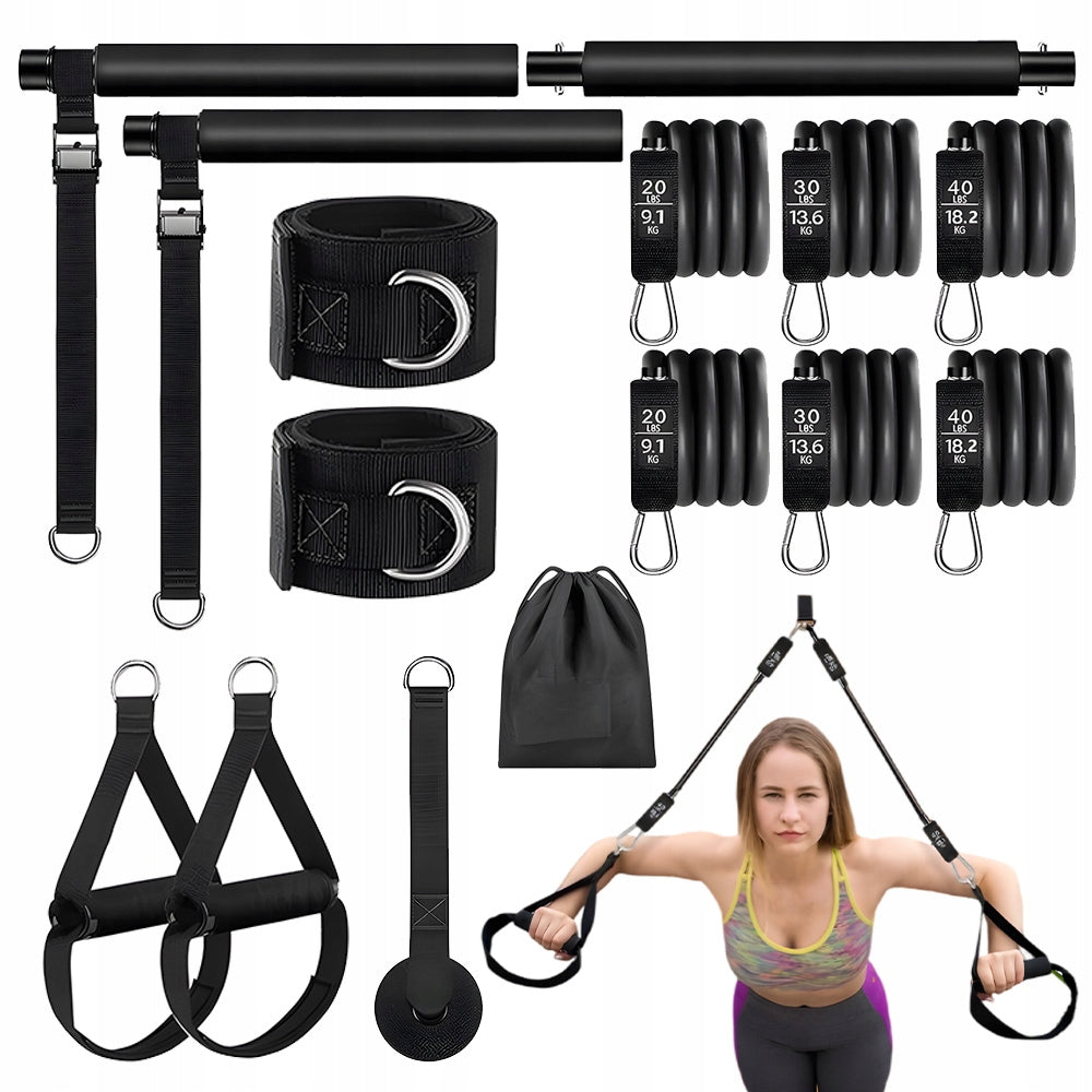 FULL BODY EXERCISE BAR – PILATES, YOGA, STRENGTH, 20/30/40 LBS 6 RUBBER