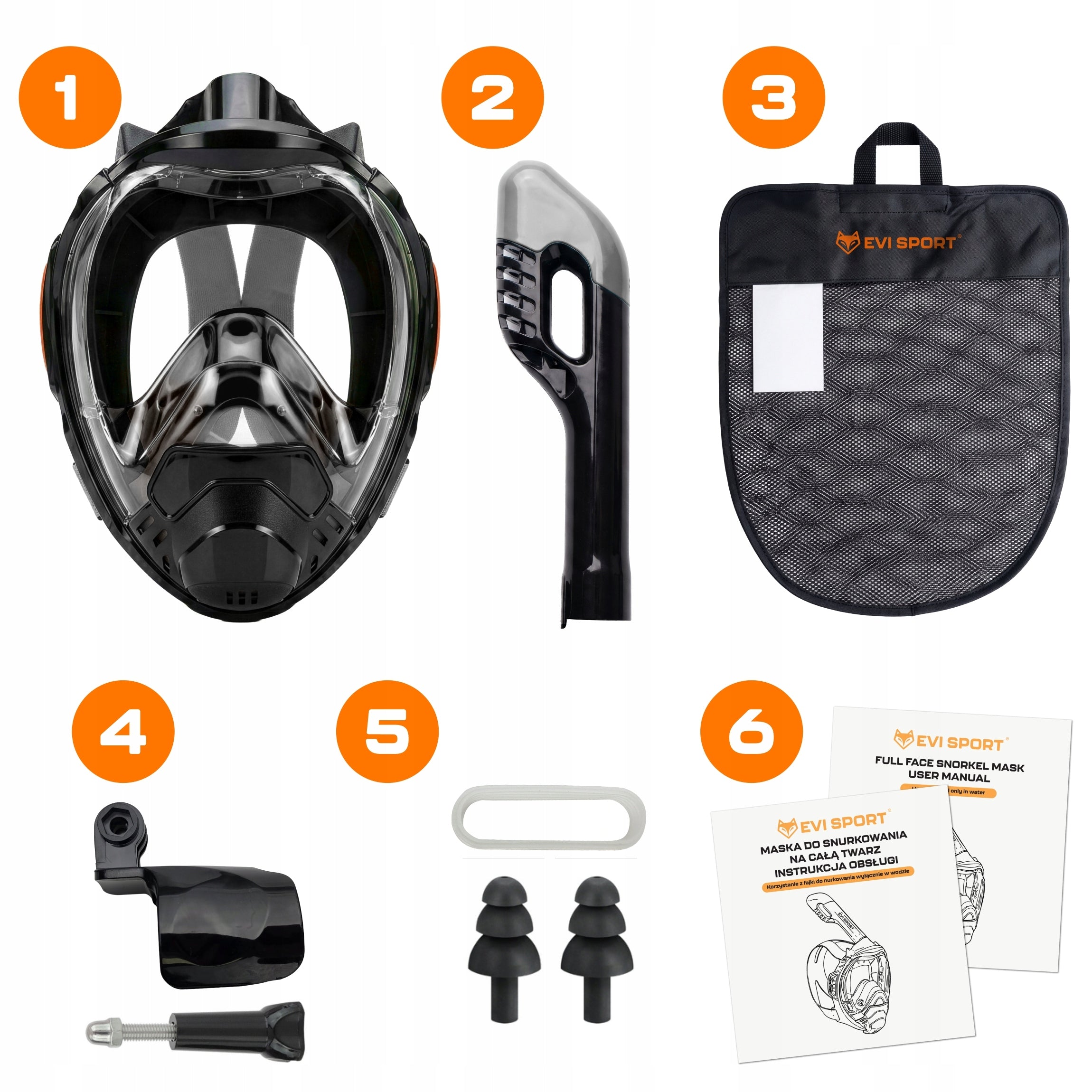 FULL FACE DIVING AND SNORKELING MASK 180 NON-PAIRING V5.2 L/XL Brand EVI