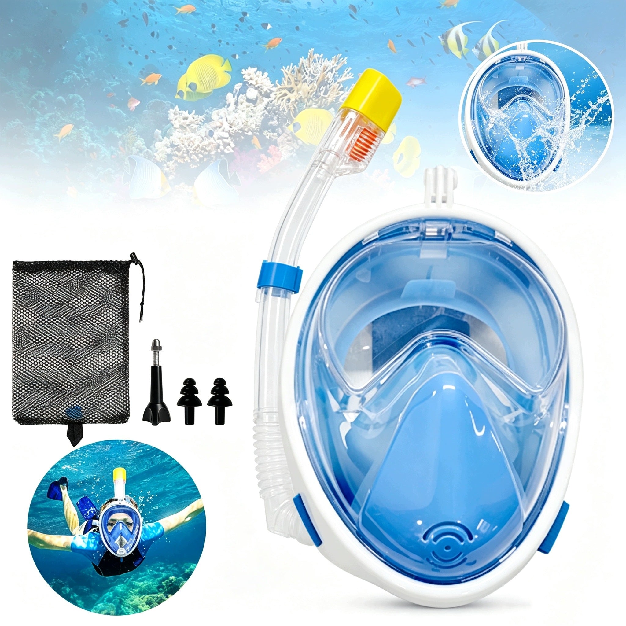 FULL FACE DIVING MASK FOR AdultS FOR SNORKELING L/XL AntiFog