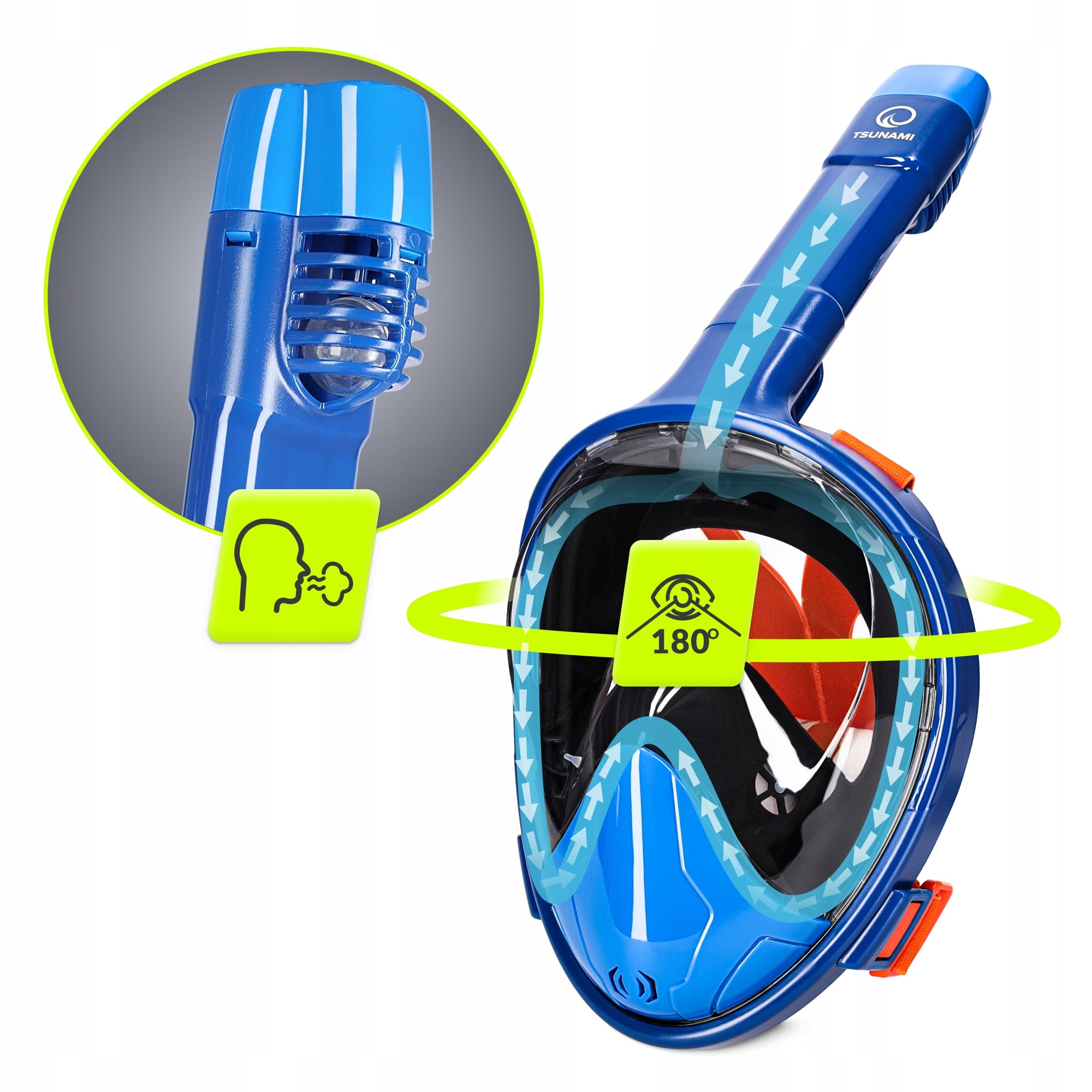FULL FACE PANORAMIC SWIMMING DIVING MASK WITH FOLDING TUBE Product weight with unit packaging 0.64 kg