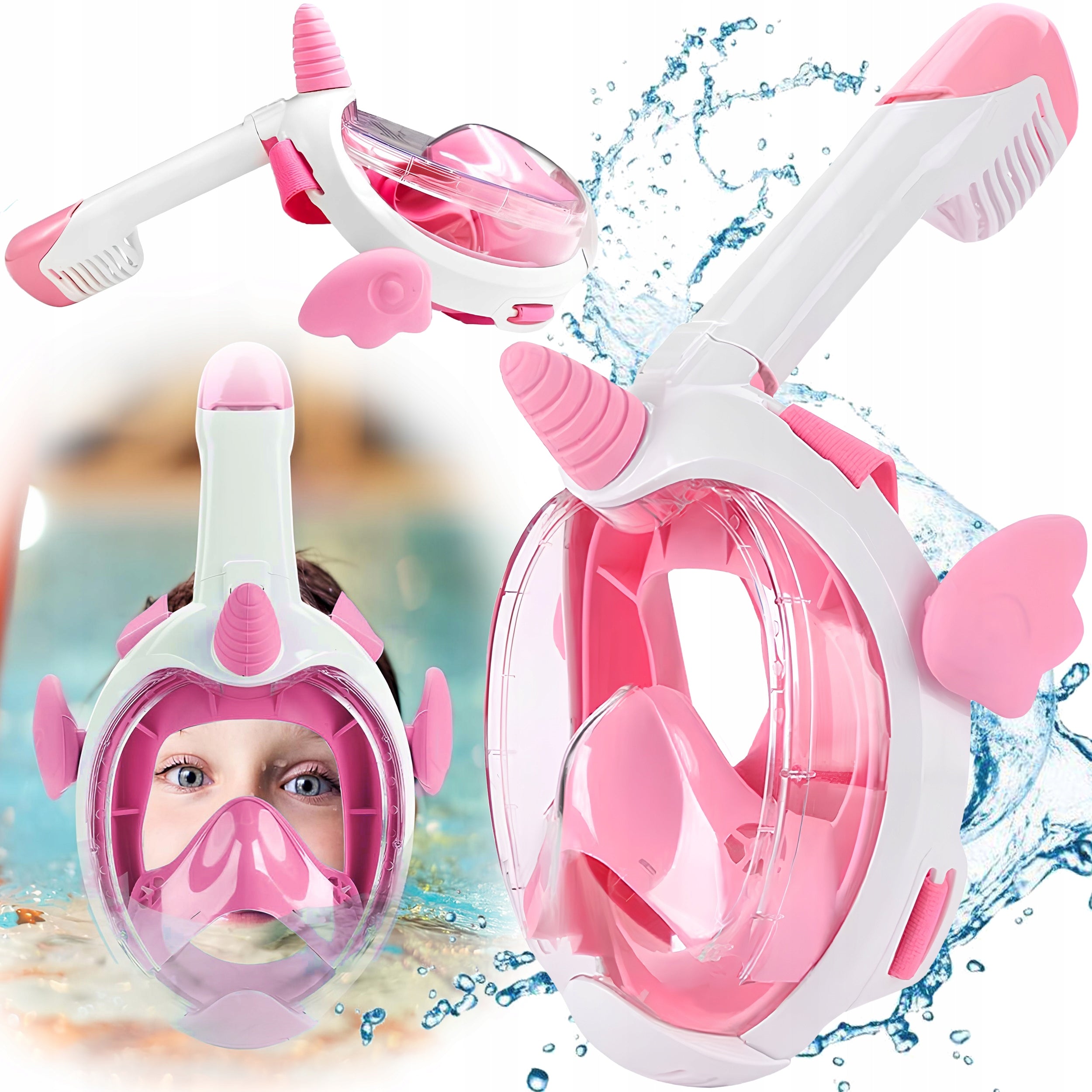 FULL FACE SNORKELING MASK FOR CHILDREN 2-8 YEARS XS PINK Manufacturer code DZIECIĘCA SNORKELING JEDNOROŻEC RÓŻOWA BASEN
