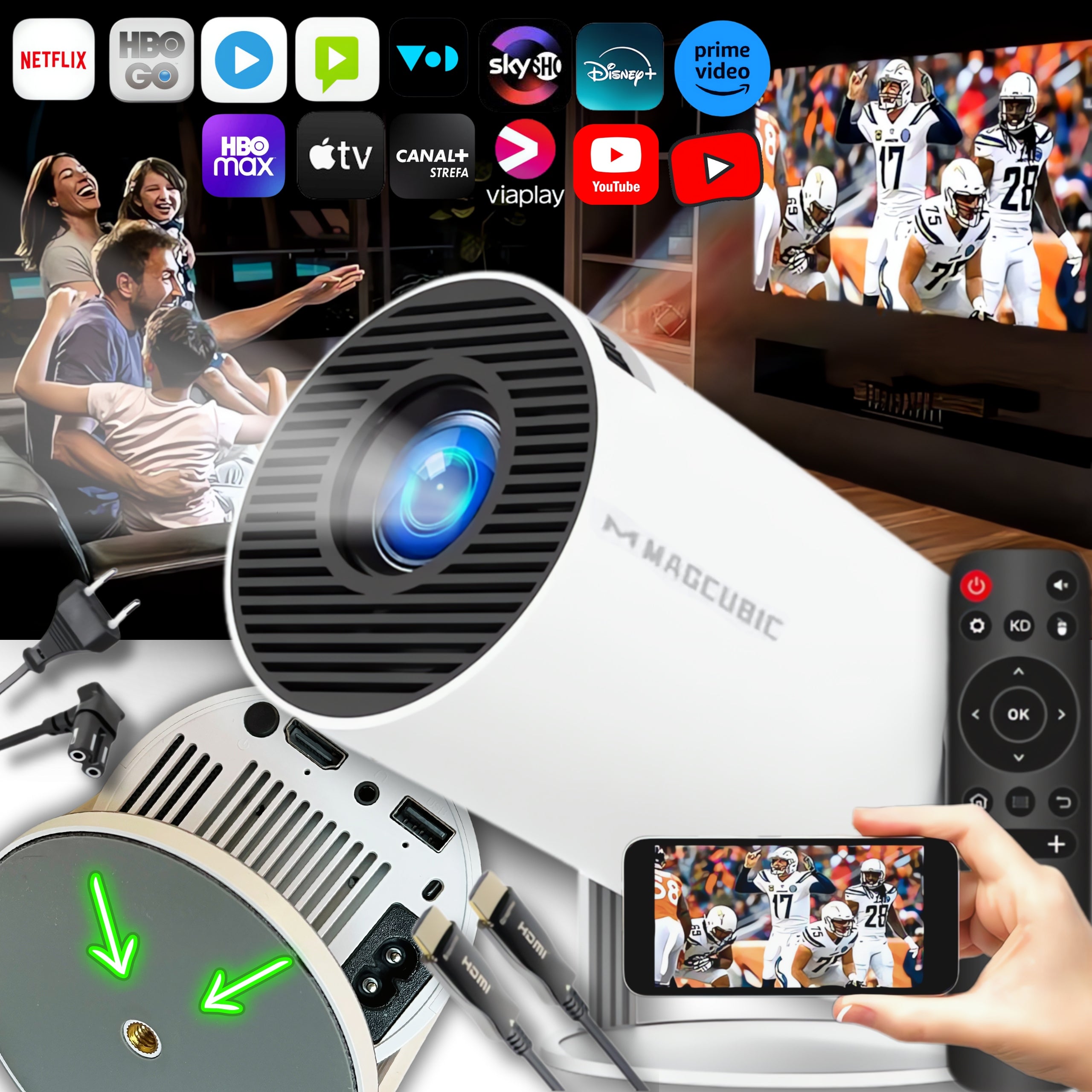FULL HD LED PROJECTOR ANDROID PORTABLE WIFI6 BLUETOOTH + HDMI 2M FREEBIE