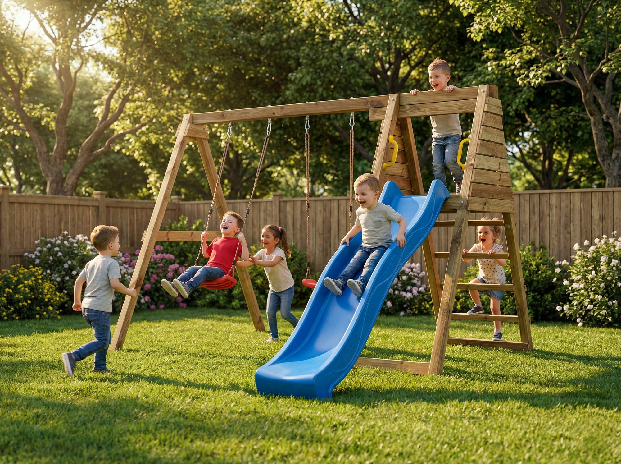 FUNGOO SQUARE TOYS WOODEN GARDEN MAXPLAY GYM SWING X2 SLIDE Brand Fungoo