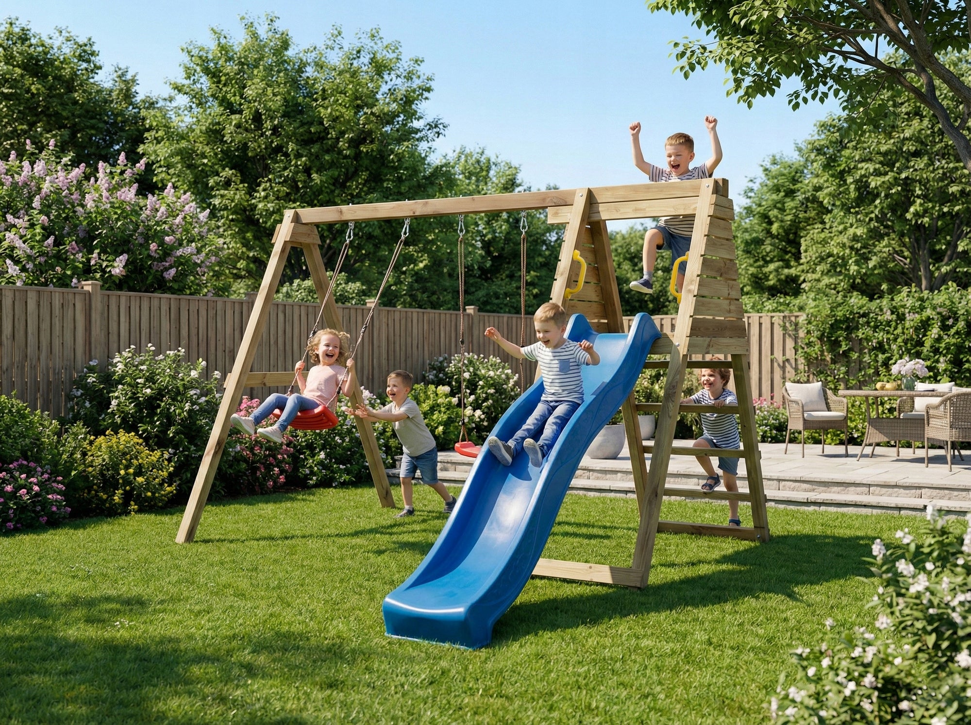 FUNGOO SQUARE TOYS WOODEN GARDEN MAXPLAY GYM SWING X2 SLIDE Packaging status original
