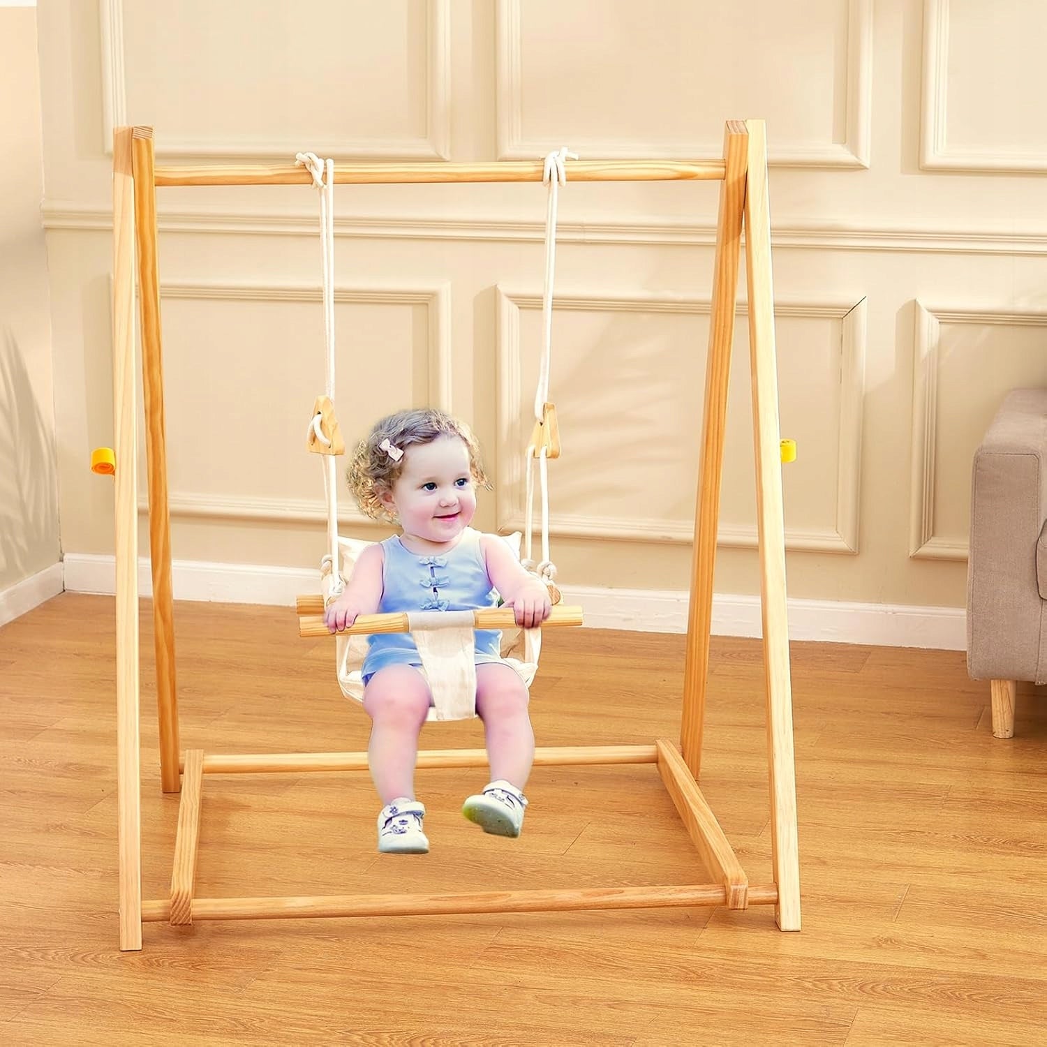 FUNLIO Wooden Swing Set for Toddlers 6-36 Months