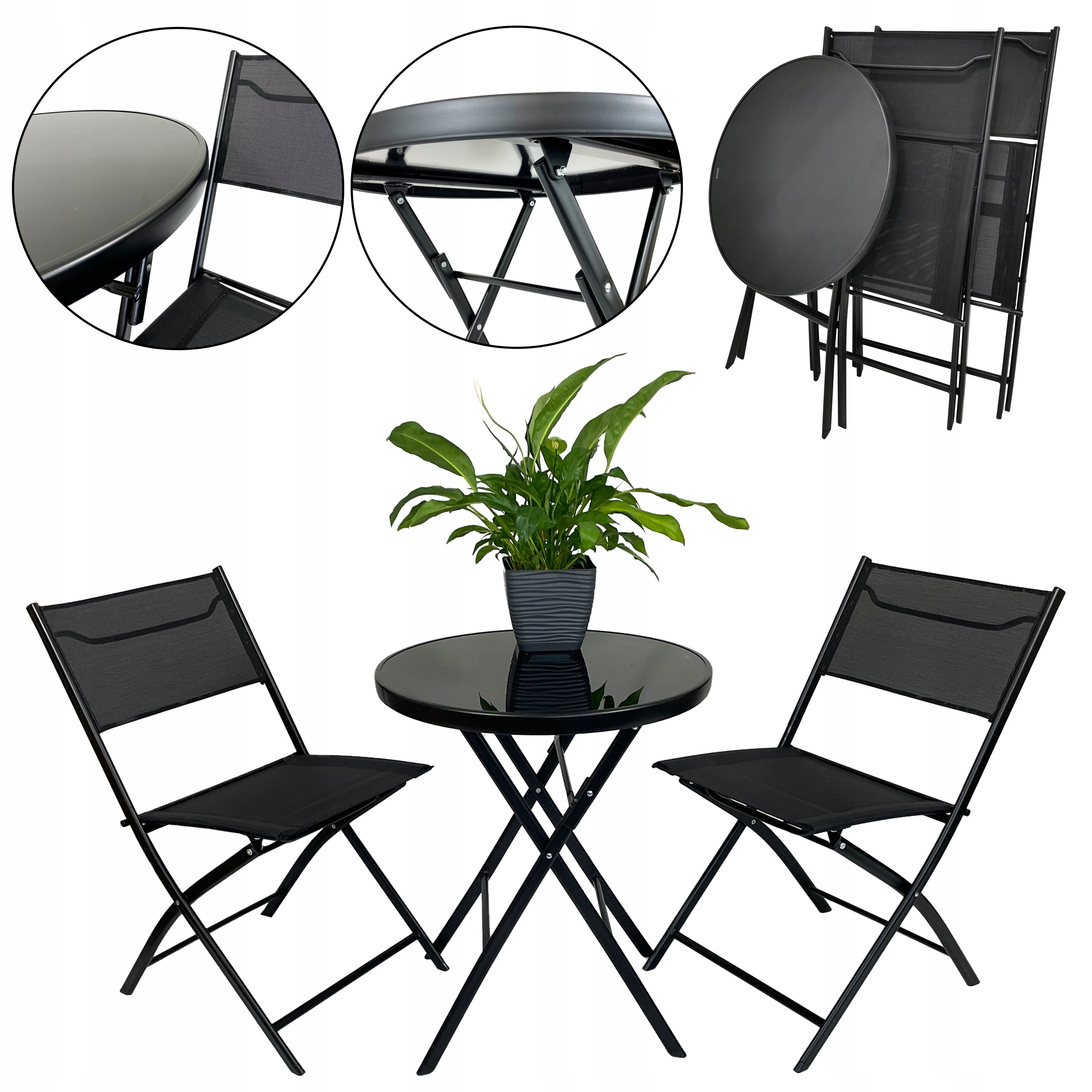 FURNITURE FOR BALCONY TERRACE FOLDING SET TASOS 2-OS 60 L BLACK Packaging status original