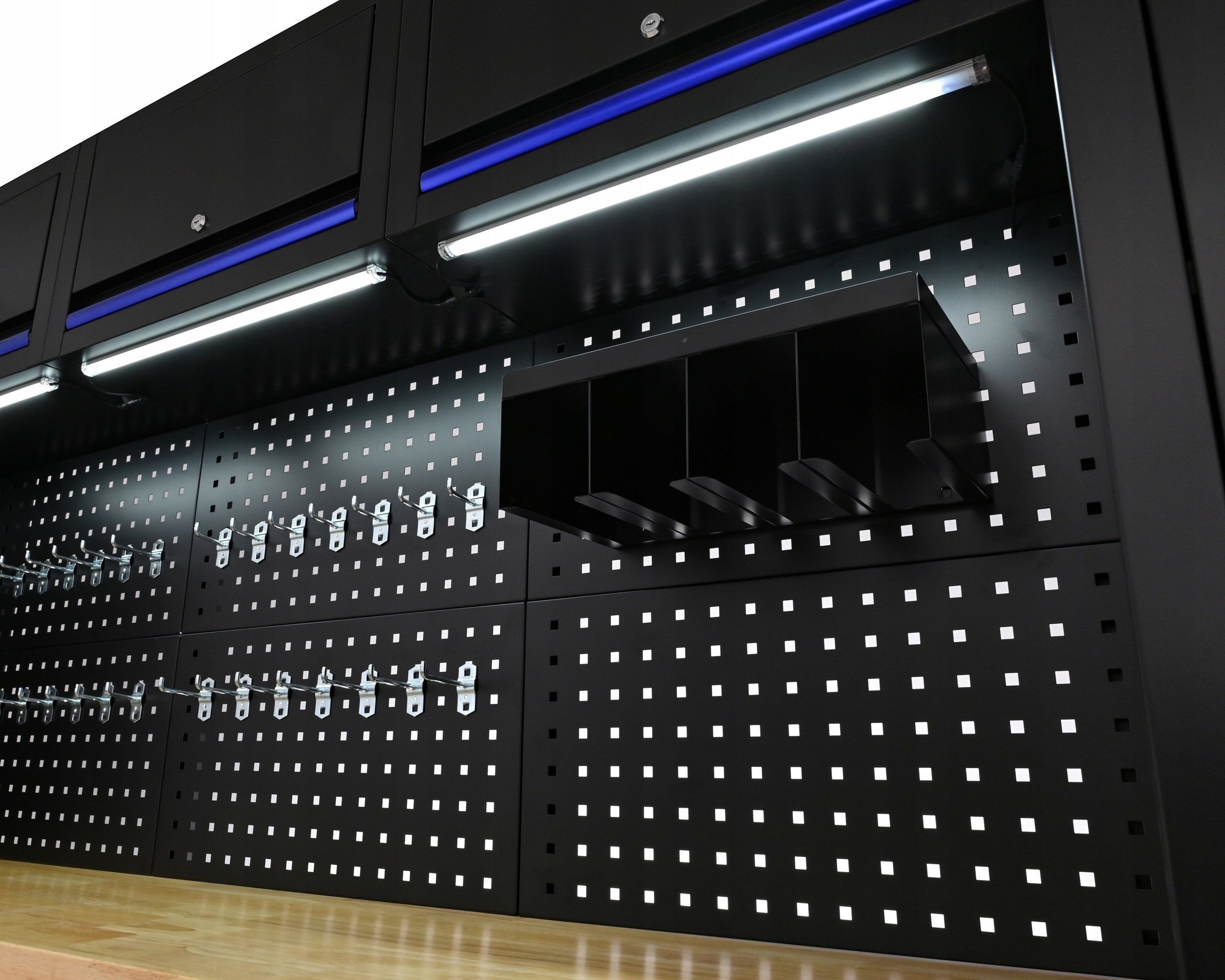 FURNITURE FOR WORKSHOP, GARAGE 8 MODULES 2X LED TOOL CABINET + SET Color blue