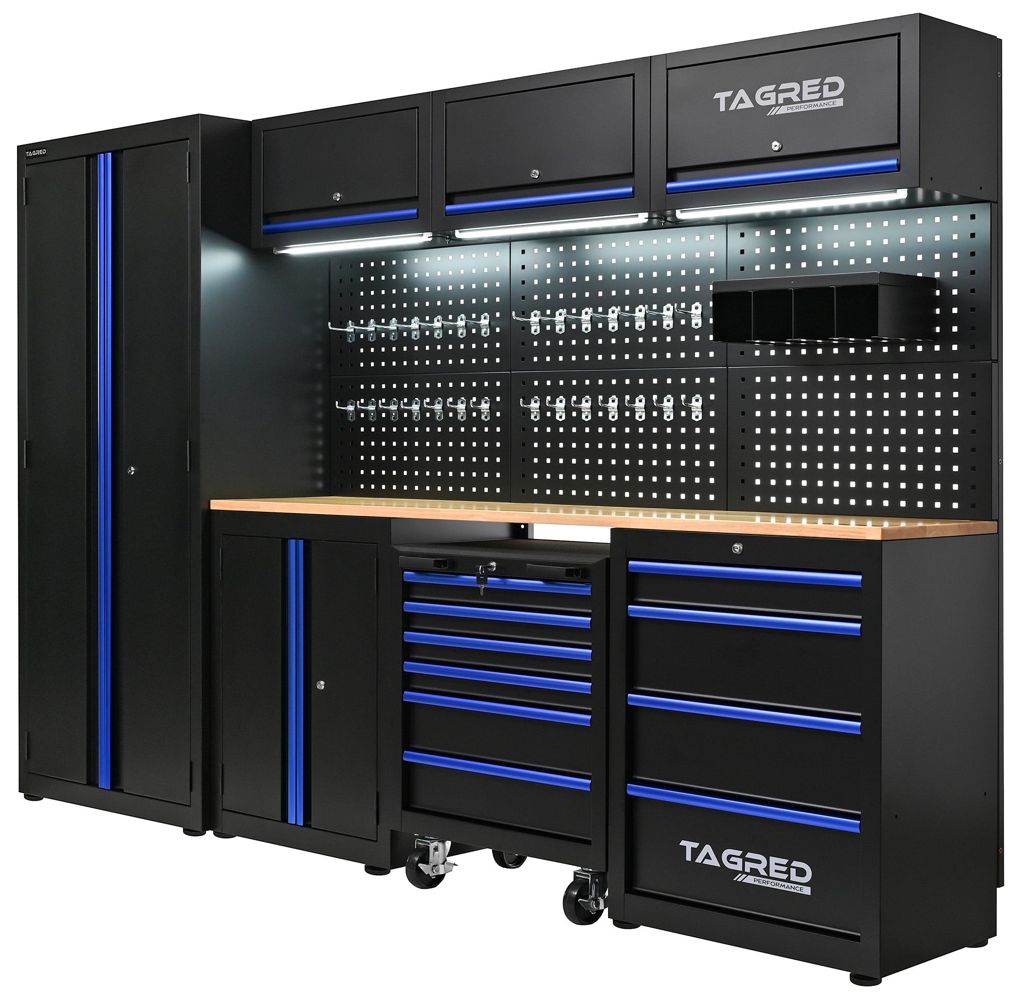 FURNITURE FOR WORKSHOP, GARAGE 8 MODULES, LED TOOL CABINET + SET Product depth 46 cm