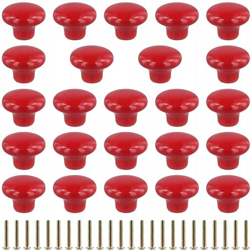 FURNITURE KNOBS CERAMIC RED ROUND FOR CABINET 24 PCS. steel