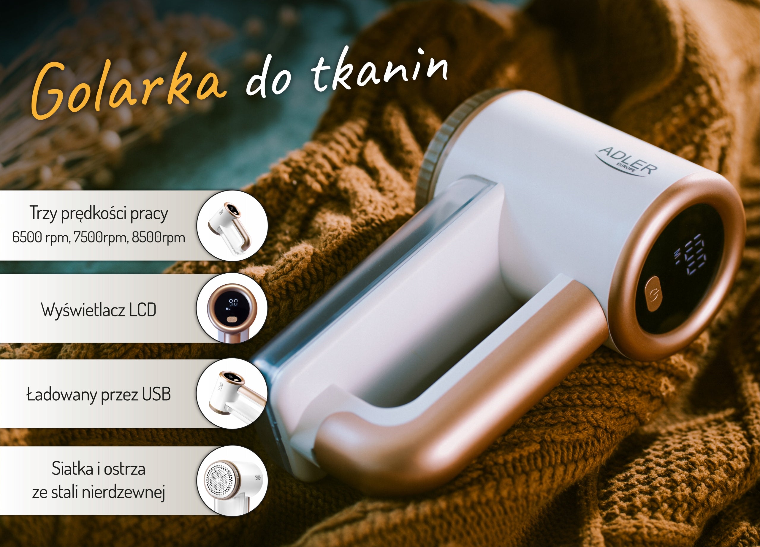 Fabric Clothes Shaver Powerful USB 3 Speed Cordless LCD Display Model AD 9617