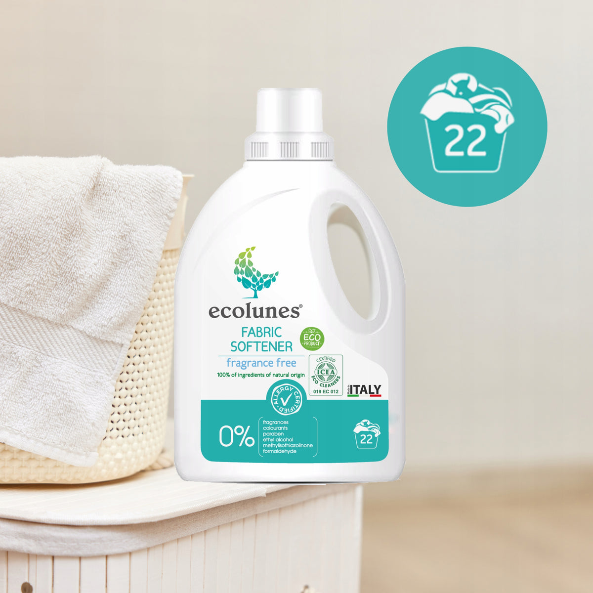 Fabric Rinsing Liquid Hypoallergenic Unscented 1000 ml ECOLUNES Packaging status original