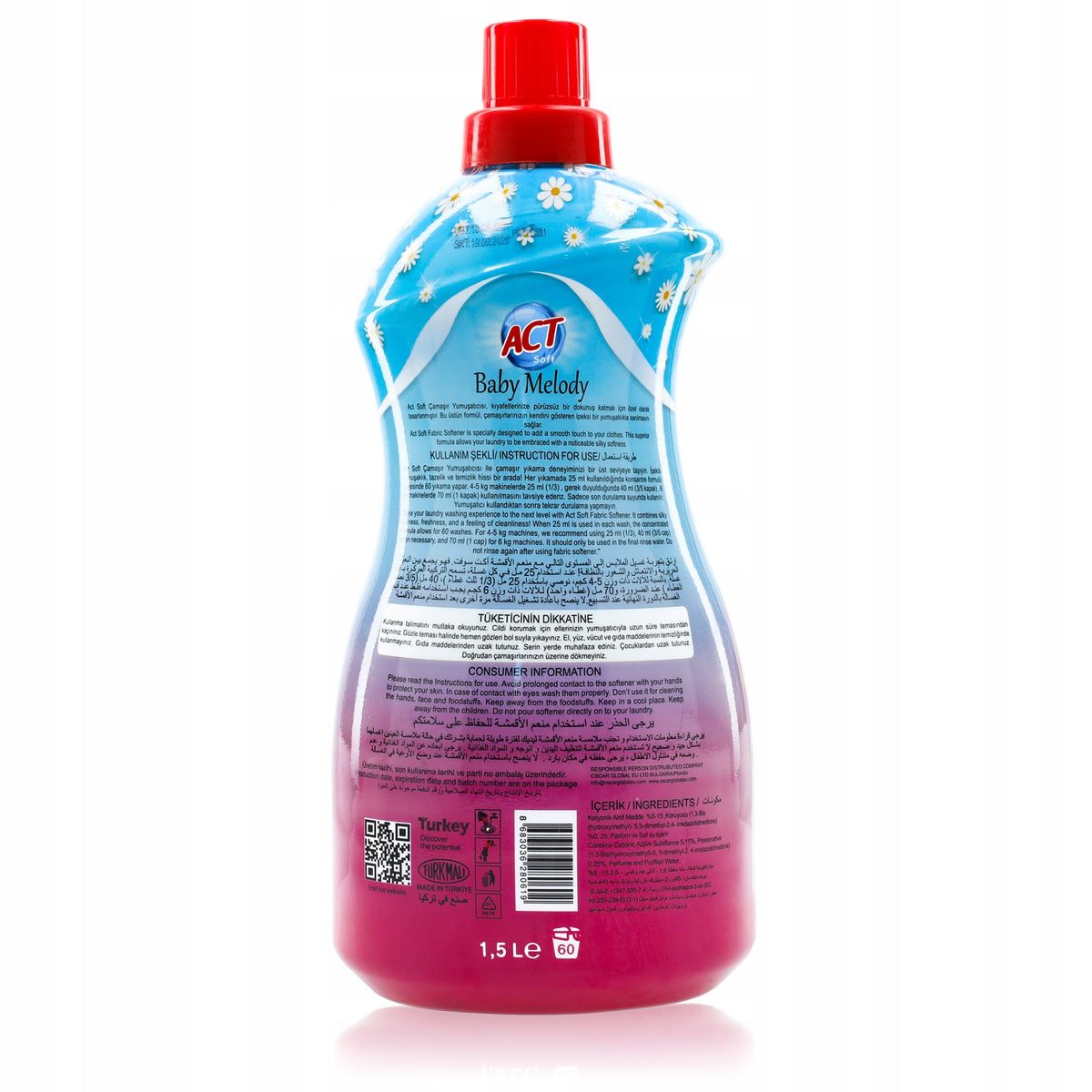 Fabric Rinsing Liquid Softener Concentrate ACT Soft 60 Washes 1,5 L Packaging status original