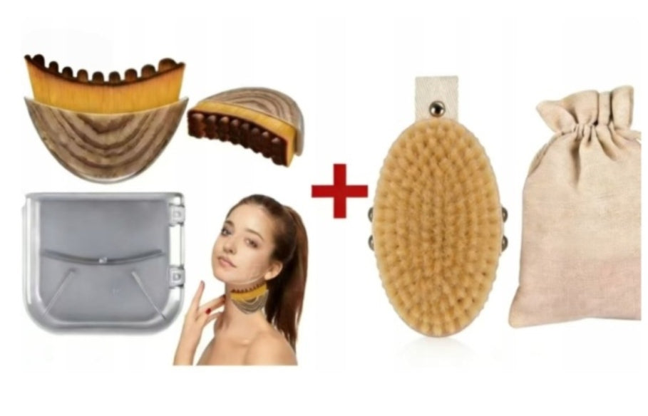 Face Lymphatic Massager + Dry Body Massage Brush
