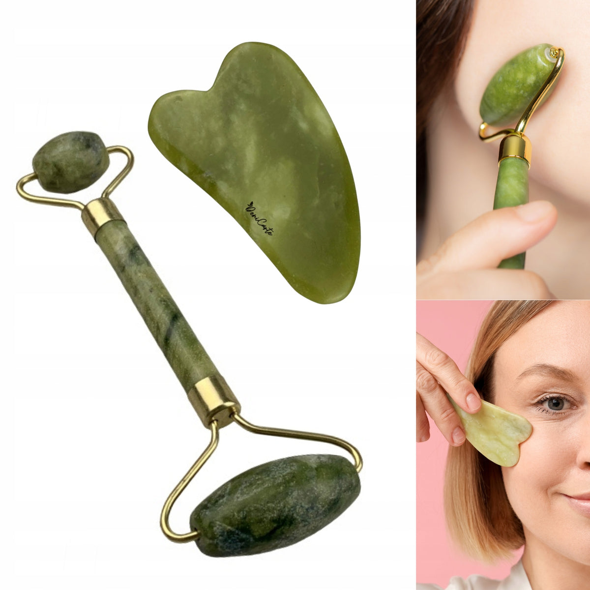 Face Massage Kit Roller Jade Tile Gua Sha Massagers
