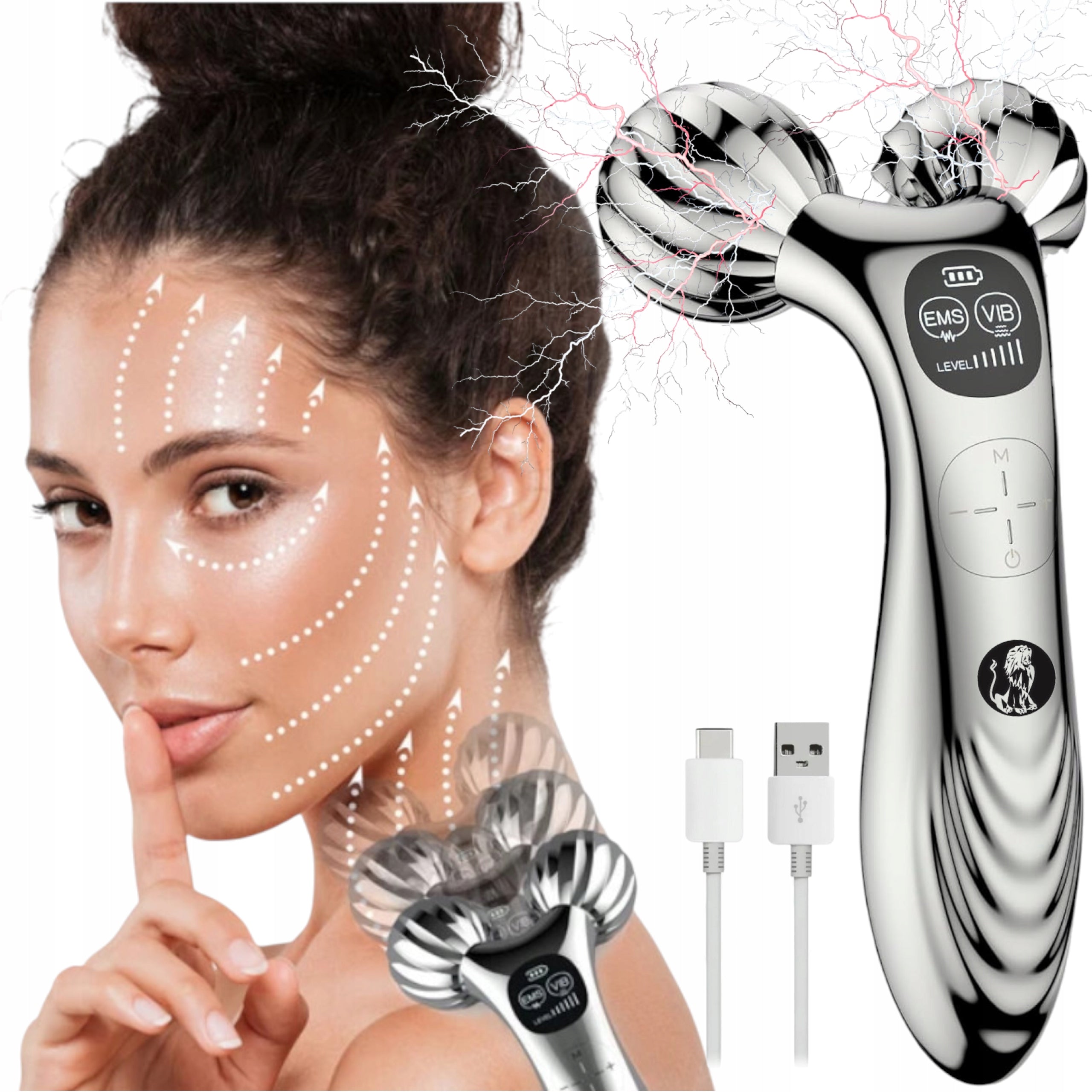 Face Massager Electric Massage Roller with EMS and Vibration Ball Lift