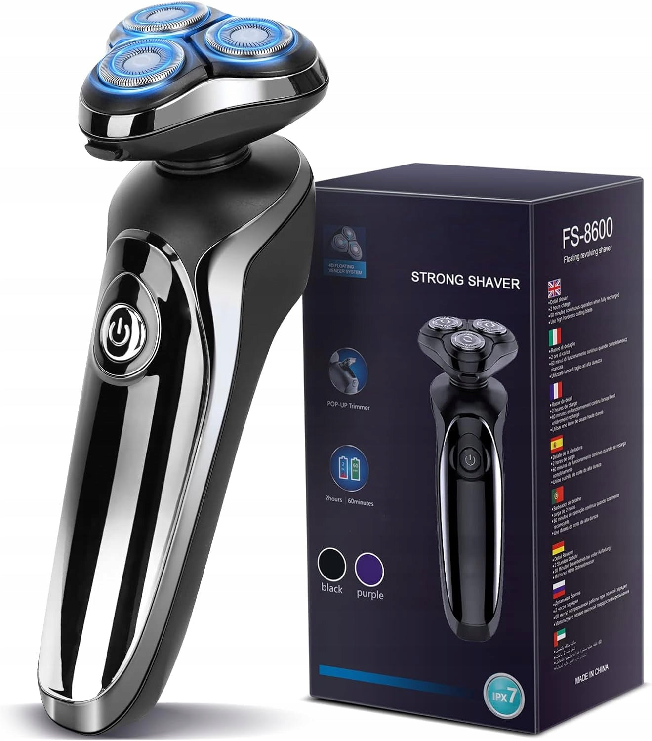 Face Shaver Rotating Cordless LCD Waterproof+ Spare Blades