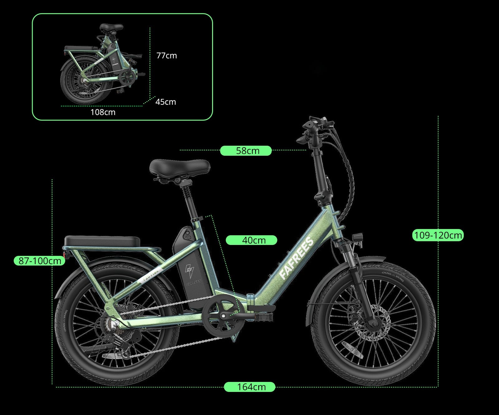 Fafrees Flex Folding Electric Bike 250W 25km/h 36v 20Ah 100km 20"tires Frame size 40 cm