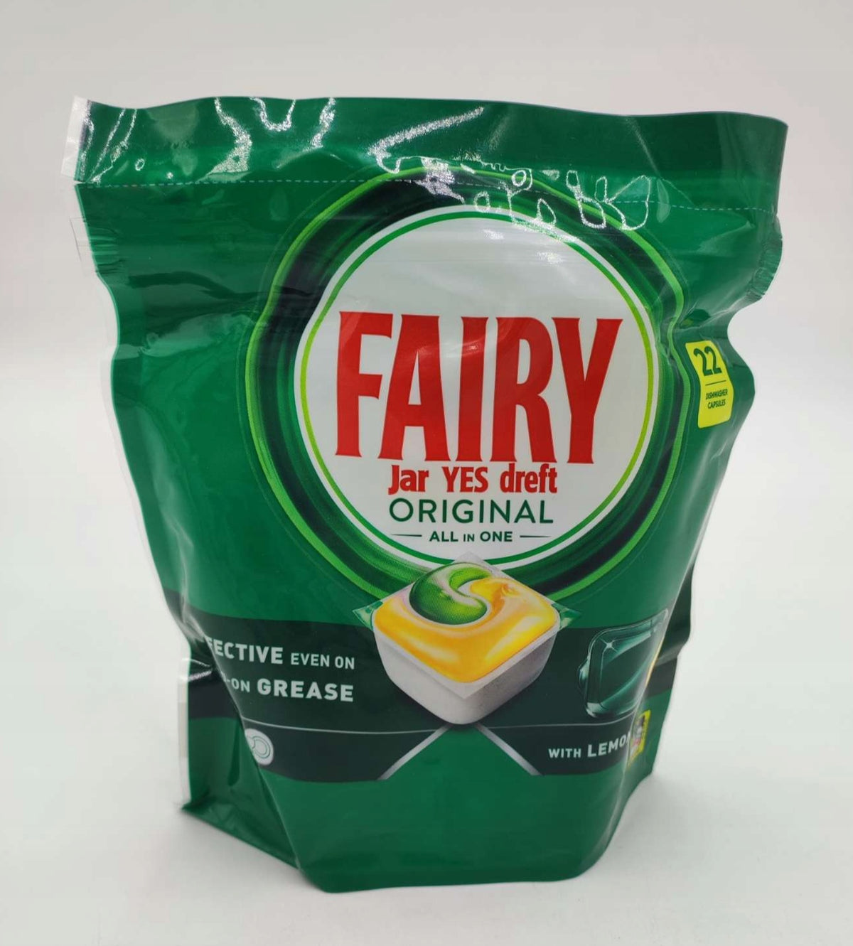 Fairy Jar Dreft Yes Dishwasher Capsules ORIGINAL 22pcs All in One Lemon Packaging status original