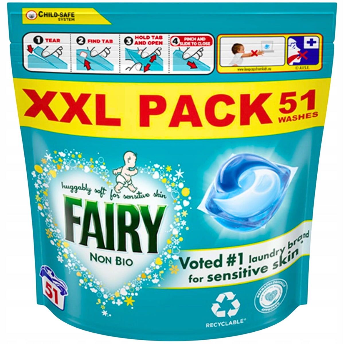 Fairy Laundry Capsules Fabric Universal Non Bio For Children 51pcs
