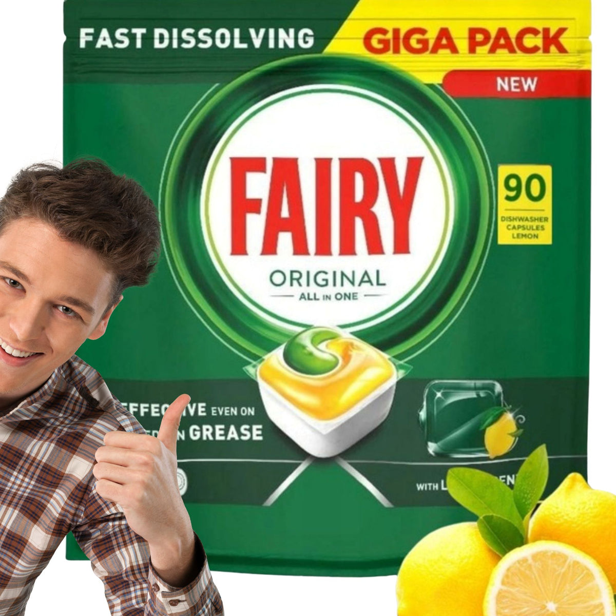 Fairy Original All In One Dishwasher Capsules Lemon 90 Pack GIGA PACK
