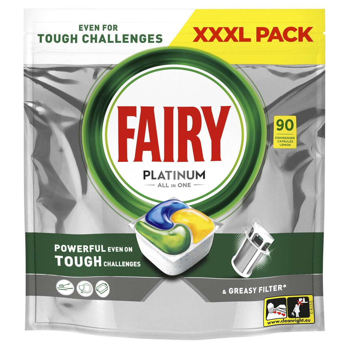 Fairy Platinum ALL IN ONE Lemon & greasy filter XXXL PACK 90pcs
