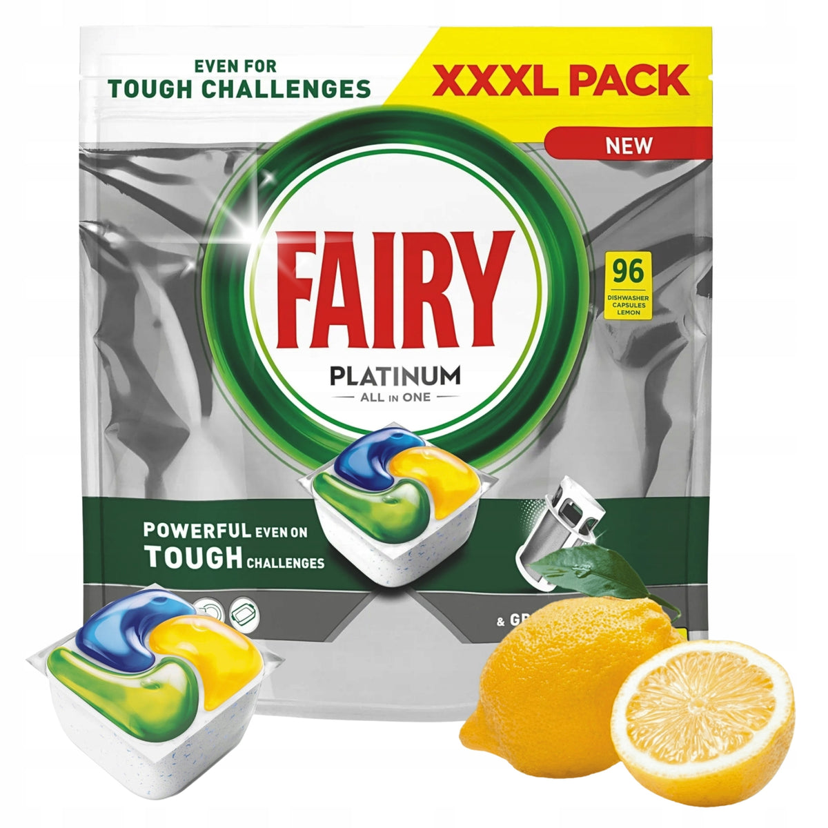 Fairy Platinum All In One Dishwasher Capsules Lemon Tablets 96 Pieces Packaging status original