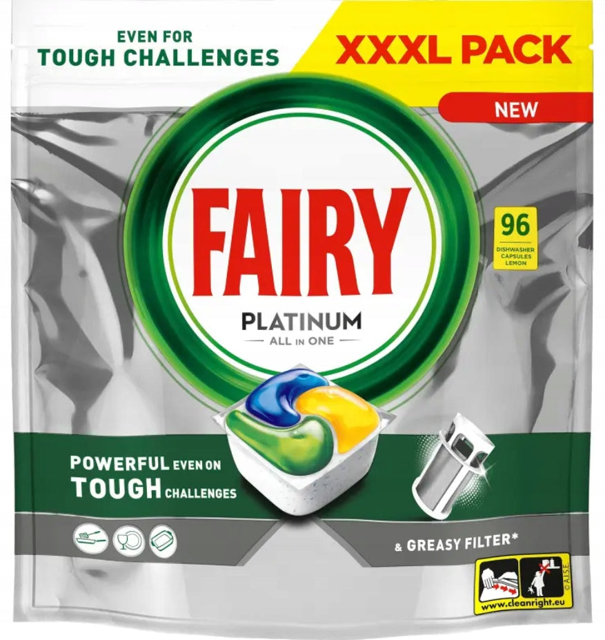 Fairy Platinum All In One Dishwasher Capsules Lemon Tablets 96 Pieces