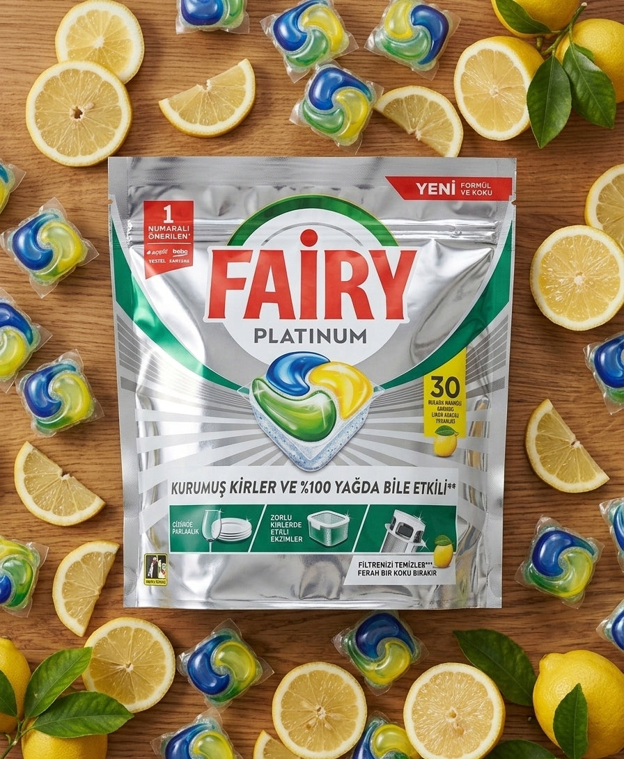 Fairy Platinum Capsules Dishwasher Tablets 30 Pieces Lemon Packaging status original