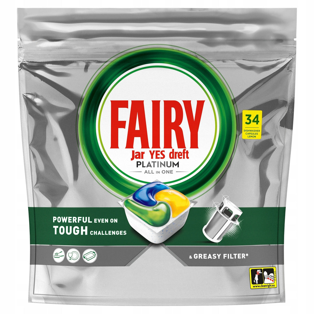 Fairy Platinum Lemon All In One Dishwasher Capsules, 170 Pieces Manufacturer code 8700216909075